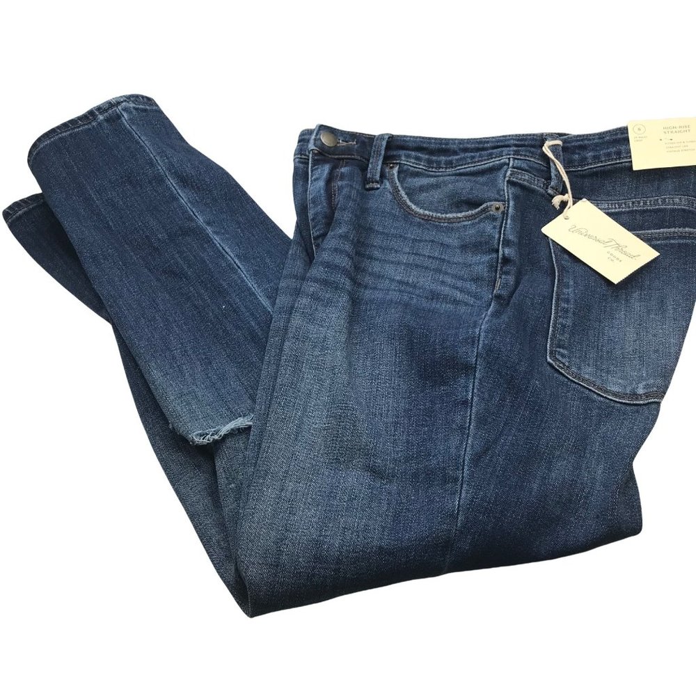 Universal Thread Women's 8 Crop High Rise Straight Dark Wash Blue Jeans New